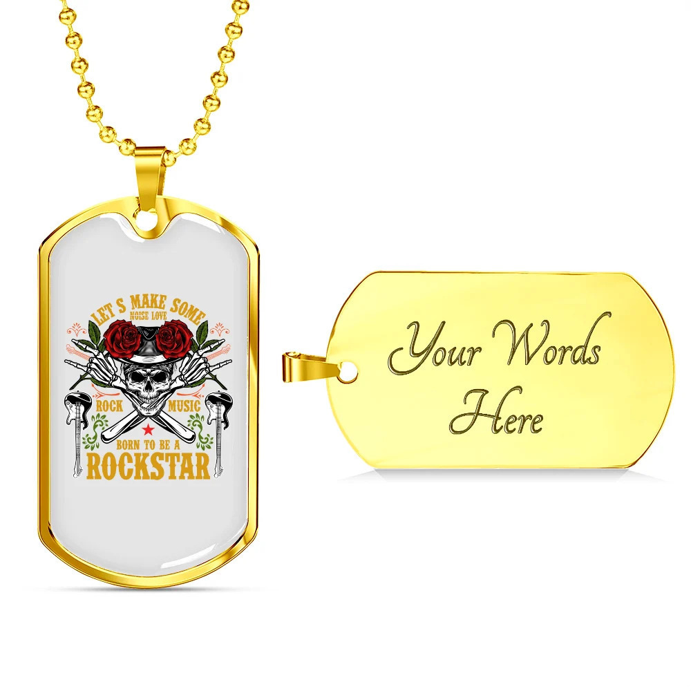 Musician Necklace Make Some Noise Personalized Engraved Gold Dog Tag Necklace C